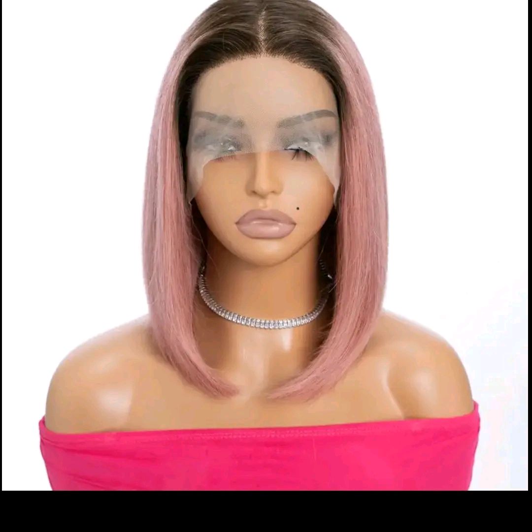 8 INCH Rebecca Beauty Unisex-Adult Pink Bob Lace Front Wig 13*5*1 Transparent HD Lace - 150% Density Straight Human Hair Wig Pre-Plucked with Bleached Knots - Suitable for All People