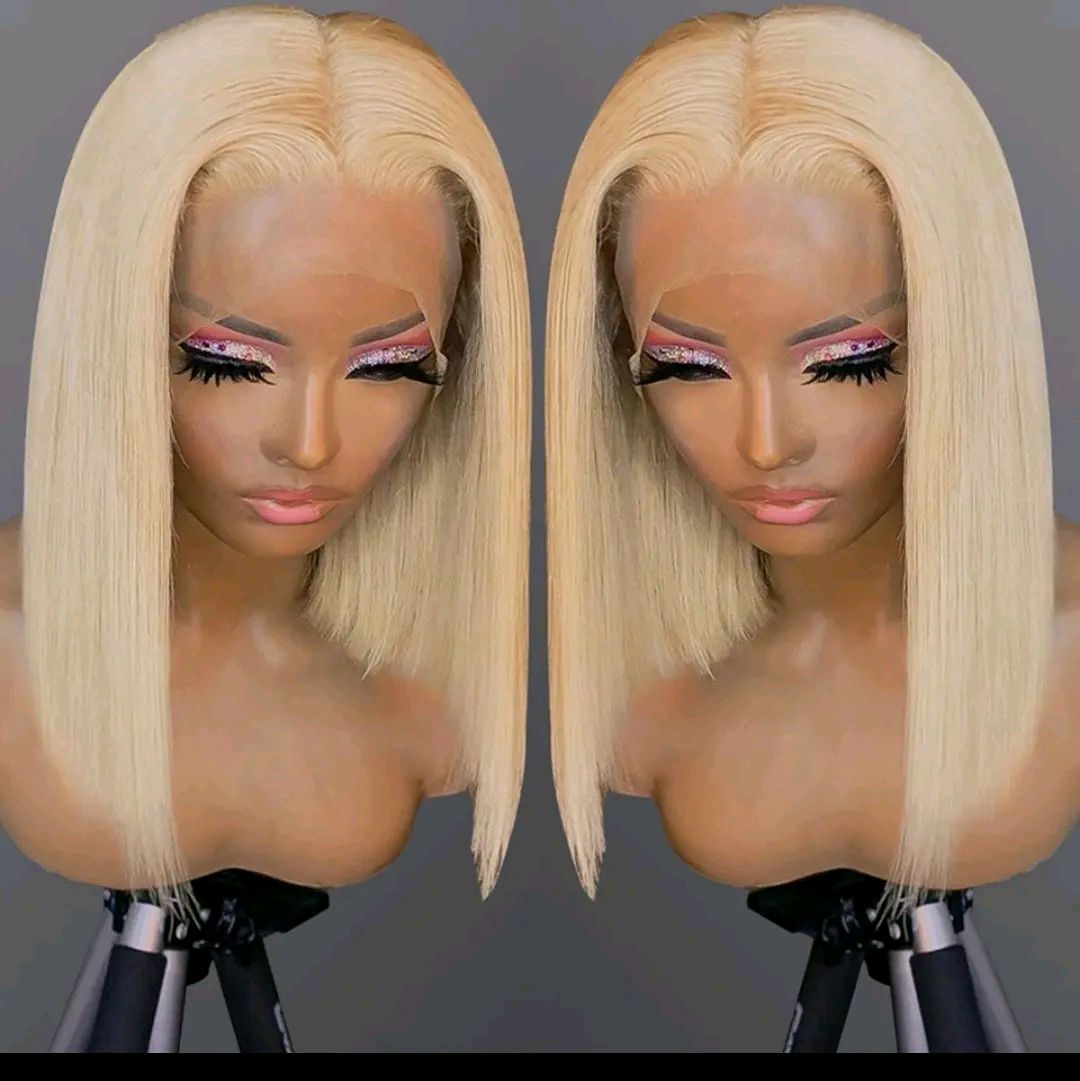 8 inches Aliwig Straight Blonde Bob wigs .Lace Front  100% Human Hair..