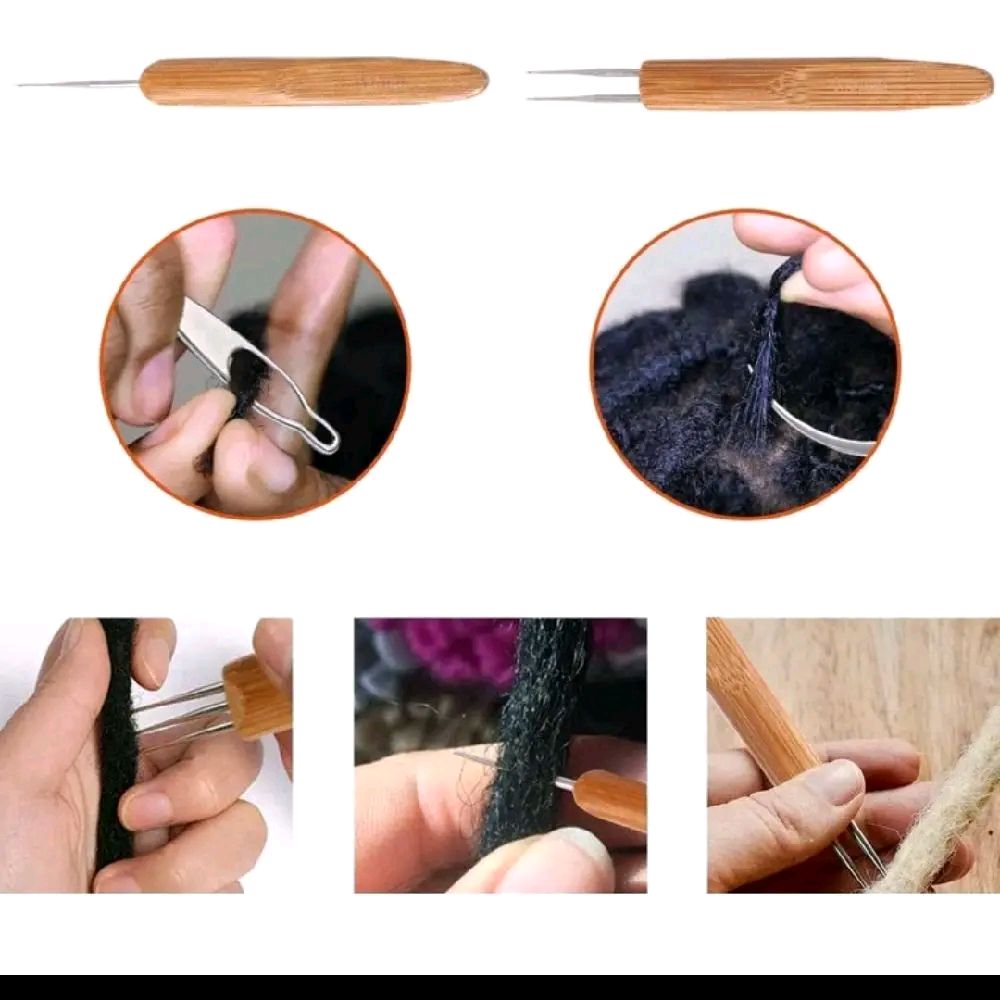 Dreadlock Crochet Hook Tool for Needle Weaving, 0.75mm Braid Hair Dreadlocks, Wooden Handle, Includes Two Hooks, Metal Pliers