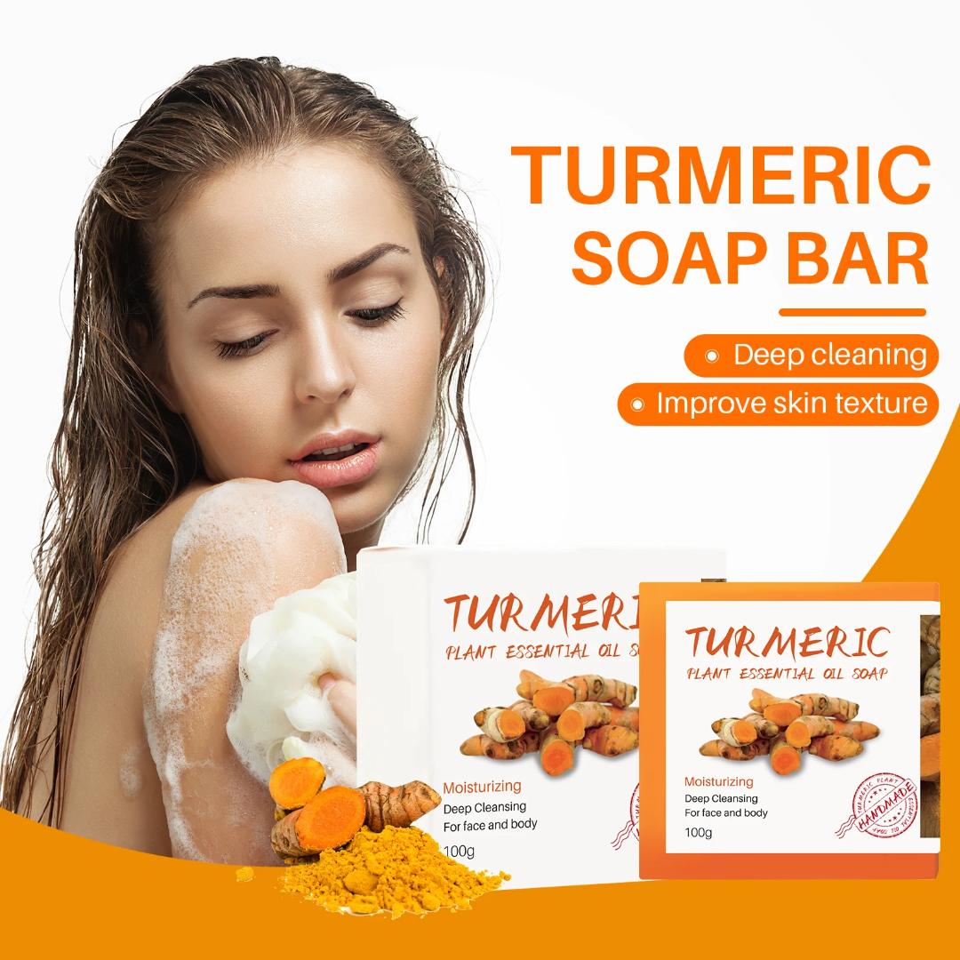 1 pcs Organic Ginger Handmade Tumeric Bar
Soap Bath Anti Acne Dark Spots Removal Whitening
Turmeric Soap