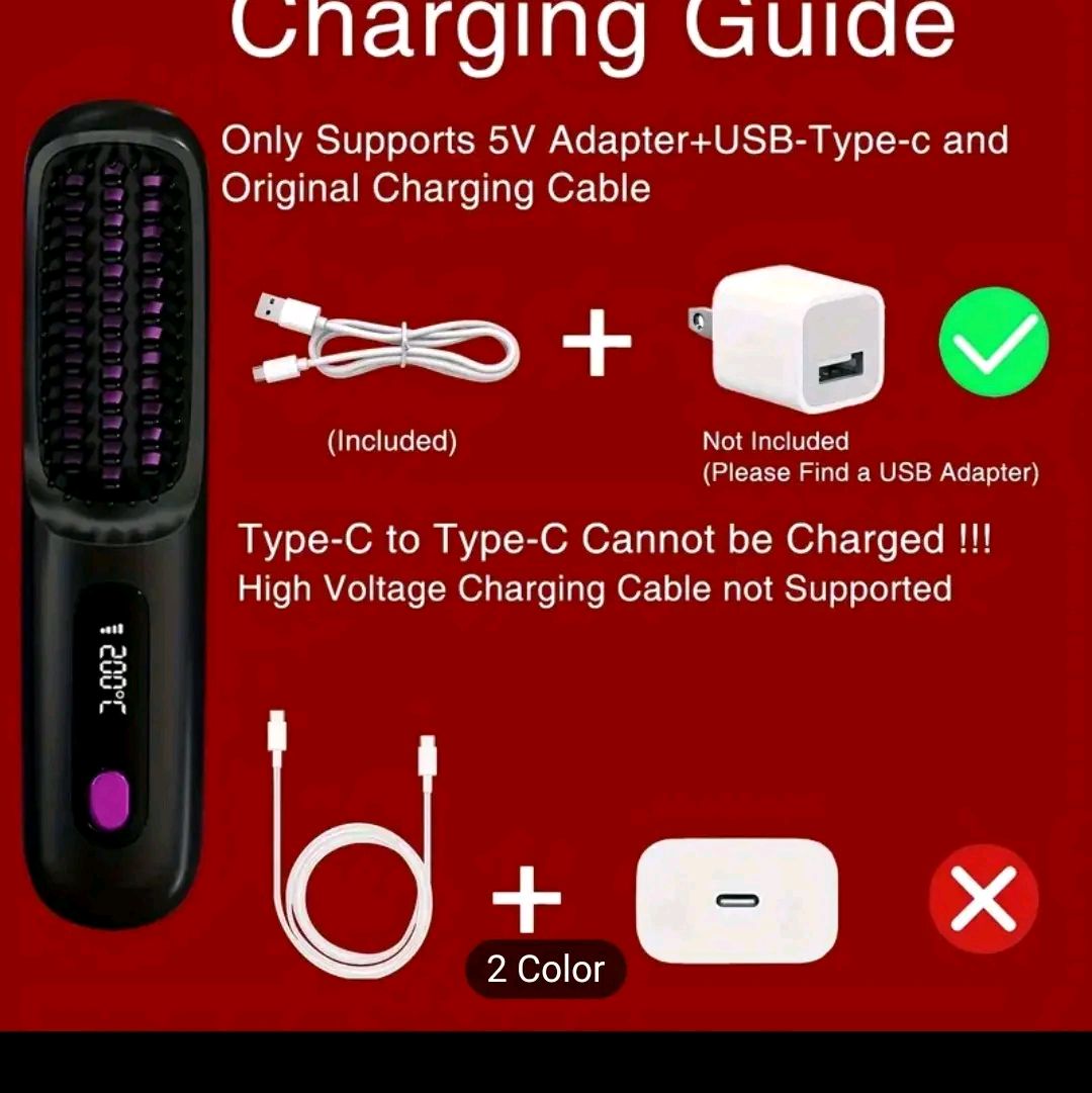 1pc Portable Hair Straightening Brush, Rated Voltage 5V, Current 2A, USB Charging, 2000mAh Lithium Battery, Negative Ion Hair Care, Constant Temperature Anti-Scald Design, ABS Material, Fashionable Styling Tool, Suitable For Home And Travel, Women Hair St