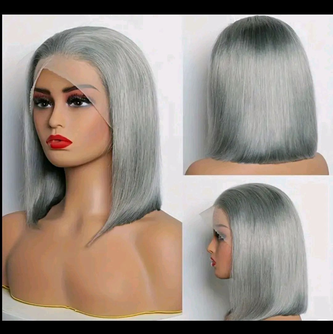 12 Inch Silvery Gray Blunt Cut Short Straight Bob Wig 180% Density Dark Gray 13×4 Transparent Lace Front Wig For Women Short Bob Cut Wigs 100% Brazilian Remy Straight Lace Frontal Human Hair Wigs Pre Plucked Baby Hair Around