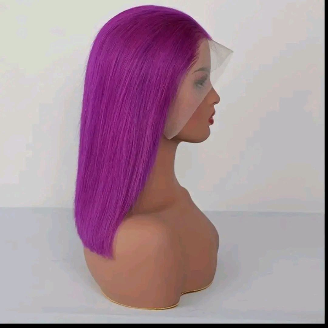 10 Inches 13x4 Purple Bob Lace Front Wig - 100% Virgin Human Hair, Straight Short Bob Style, Glueless, Pre-Plucked Hairline, 180% Densityn