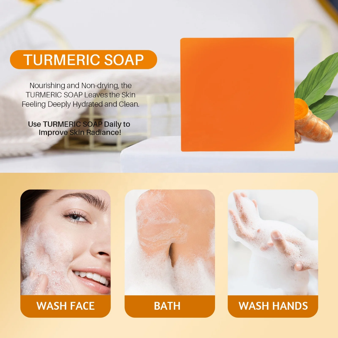 1 pcs Organic Ginger Handmade Tumeric Bar
Soap Bath Anti Acne Dark Spots Removal Whitening
Turmeric Soap