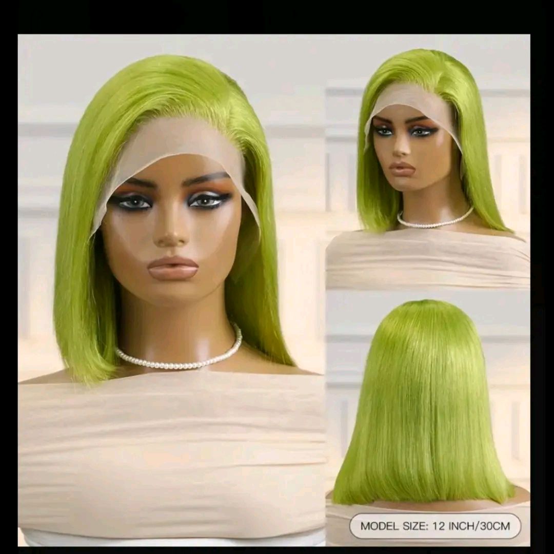 Women's Basic Straight Bob Lace Front Wig 13*4 HD Lace, 150% Density, 100% Brazilian Human Hair, Fashionable Green, Versatile Styling for Daily & Holiday Looks - 12 Inches