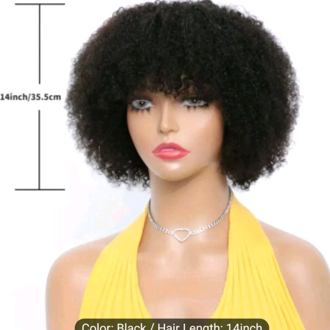 14 inches GINGIN  200% Density, Super Dense Afro Kinky Curly. Premium Remy Brazilian Hair , Short Natural Black Colored.